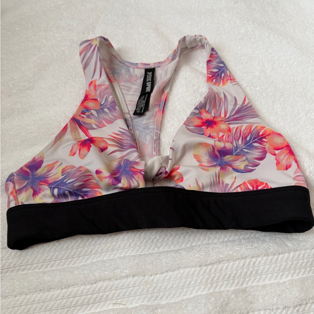 Victoria’s Secret pink twist front gym 2 swim sport bra white tropical small